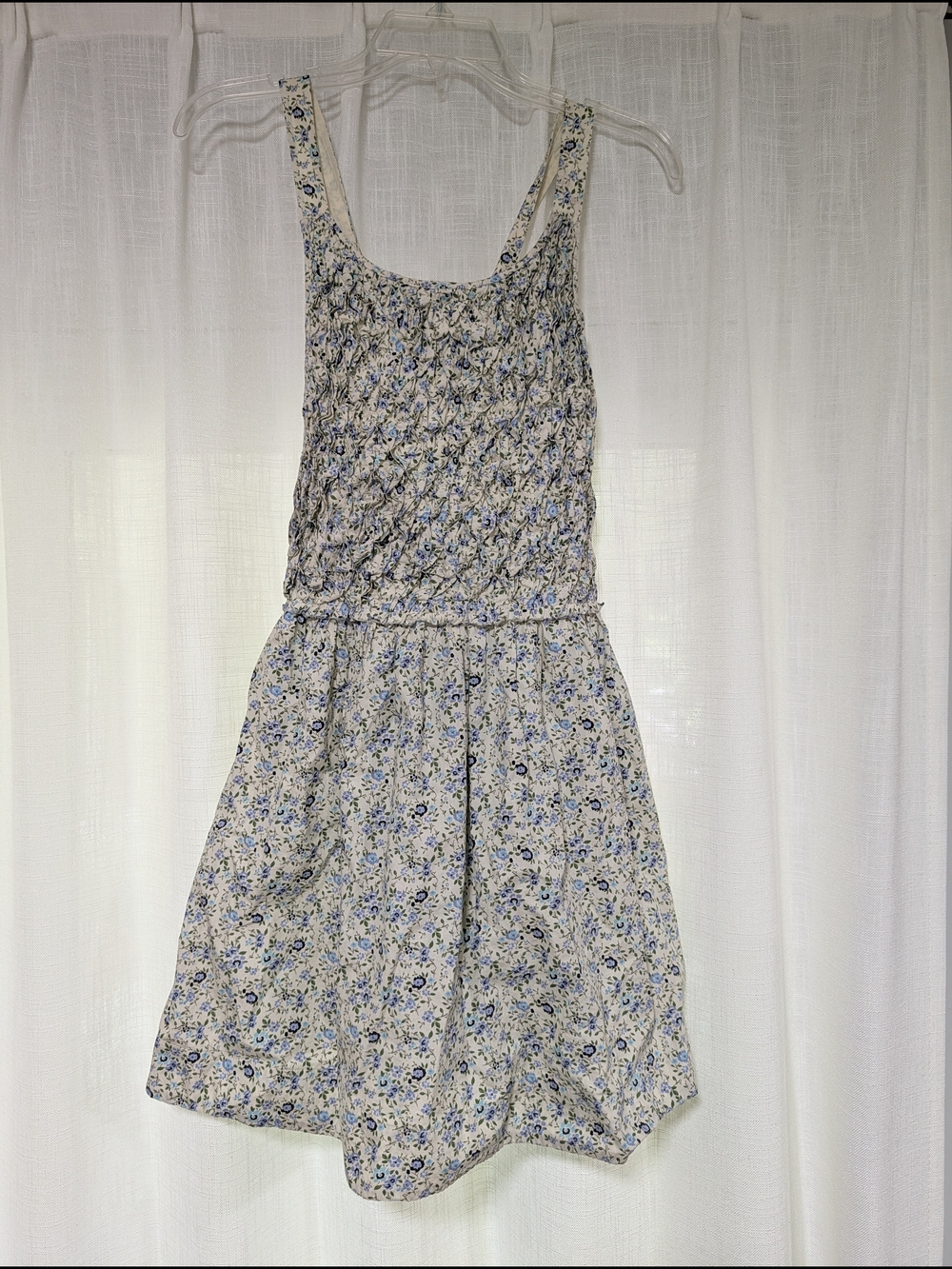 Free People White and Blue Floral Smocked Mini Dress